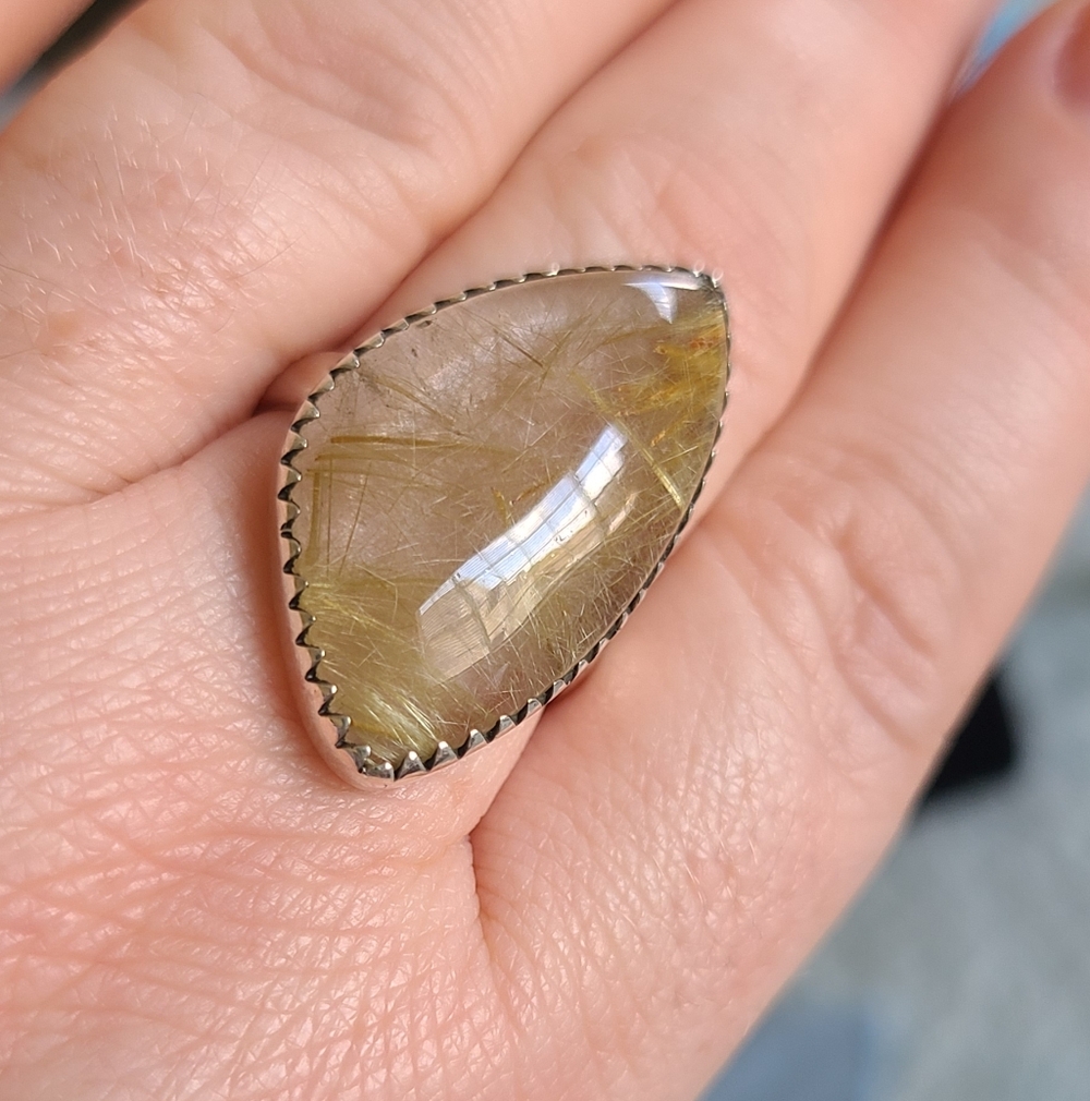 Golden Rutilated Quartz Teardrop Ring In Sterling - Picture 4 of 7
